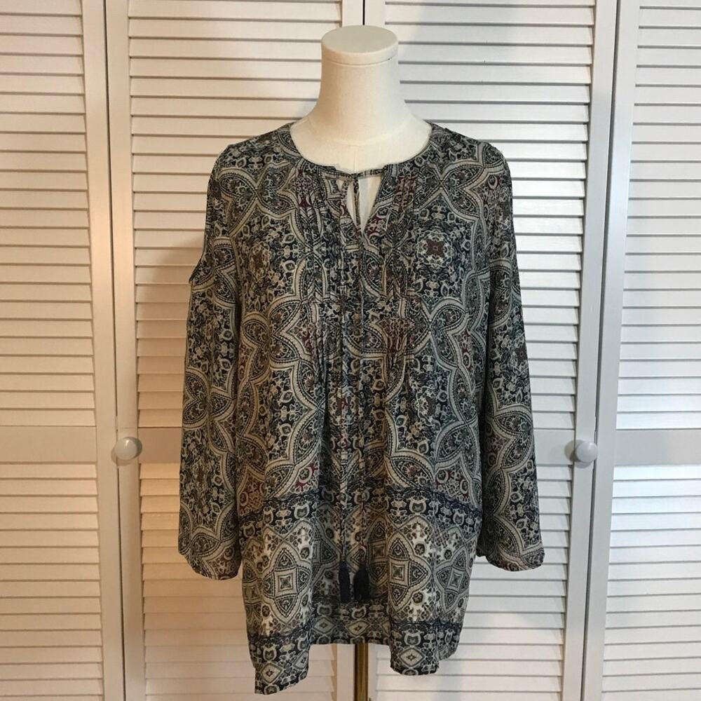 The Limited Bohemian Geo Paisley Peasant Relaxed Flowy Tunic Blouse L